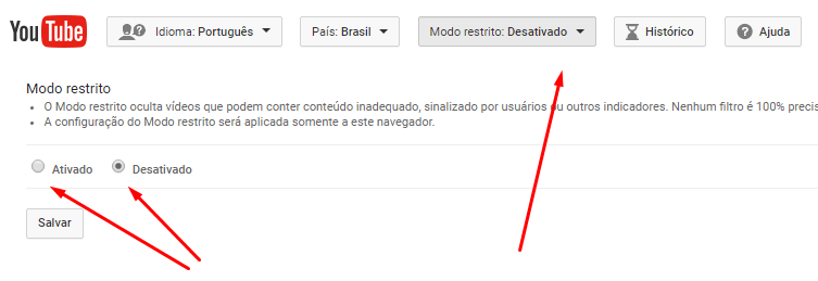 Ativar ou desativar o Modo Restrito No YouTube