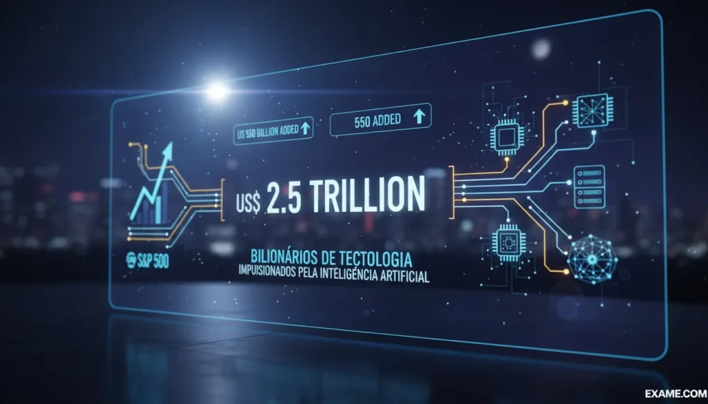 A Nova Corrida do Ouro: Como a IA Adicionou US$ 550 Bilhões à Fortuna dos Magnatas da Tecnologia 14 Inteligência Artificial, IA Generativa, Fortuna Tecnologia, Mercado Financeiro, Nvidia, Data Centers, S&P 500, Magnatas Tech