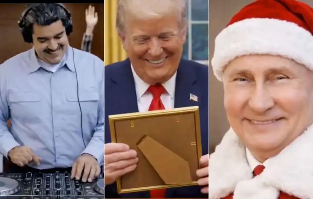 Vídeo da embaixada russa mostra Putin Papai Noel entregando presentes a líderes, Maduro vira DJ, Zelensky aparece algemado e cena usa inteligência artificial 11 news 28932 1766968426