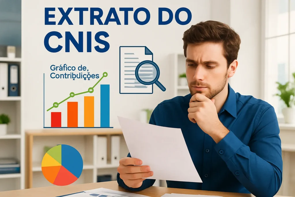 Como corrigir o CNIS no Meu INSS com provas de vínculo e contribuição para evitar indeferimento e aumentar o valor do benefício 1 Ilustração representativa sobre como corrigir o CNIS com documentos e gráficos de contribuições