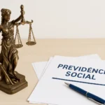 Representação visual de como recorrer de indeferimento no INSS com balança de justiça e documentos