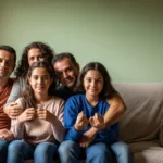 Família com esperança em sala simples, calendário de 2026 e gráficos de renda, representando quem recebe 1 salário mínimo.