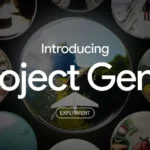 Usuário explorando mundo gerado pelo Project Genie em monitor enquanto digita no teclado