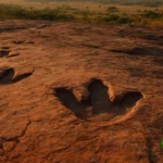 Pegadas de dinossauros do Triássico em penhasco vertical nos Alpes